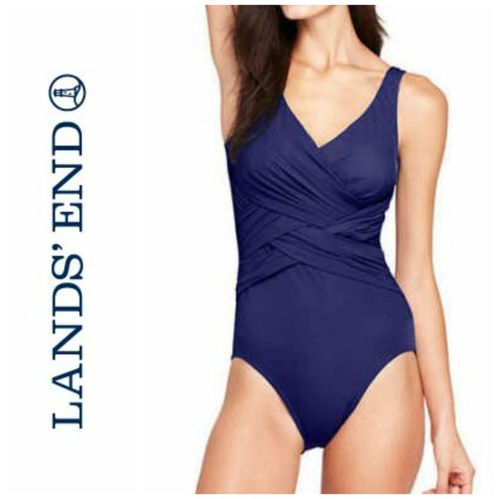 LANDS' END Purple Wrap Surplice One Piece SZ 4
